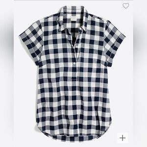 J. Crew Navy Blue & White Gingham Plaid Popover Short Sleeve